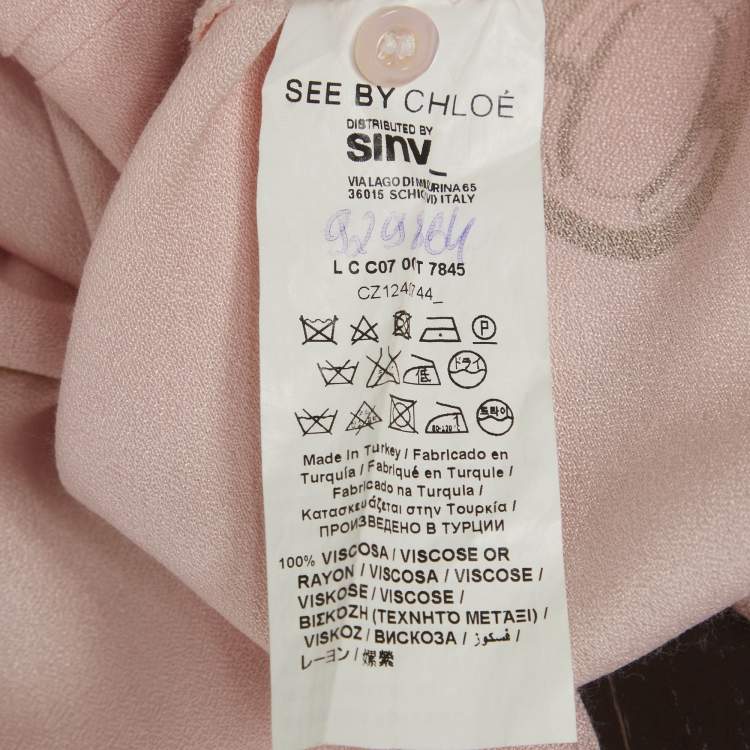 Pre Owned See by Chloé Pink Printed Crepe Neck-Tie Blouse M