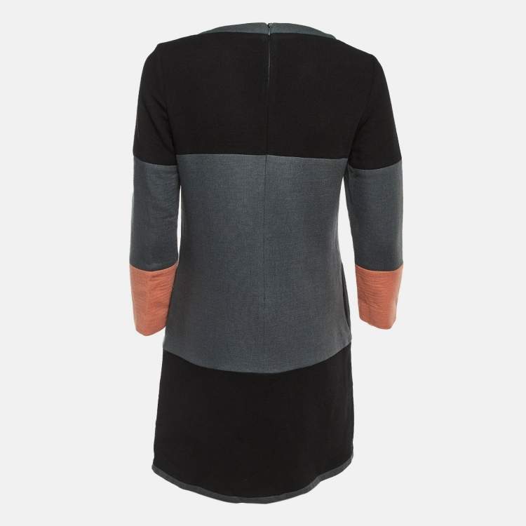 Pre Owned See by Chloé Grey Color Block Wool Blend Sheath Dress M