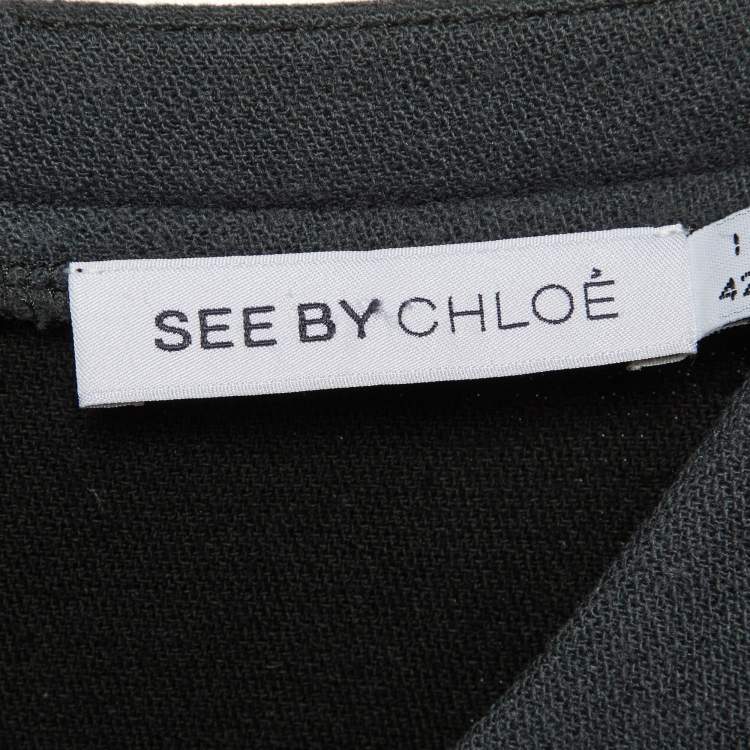 Pre Owned See by Chloé Grey Color Block Wool Blend Sheath Dress M