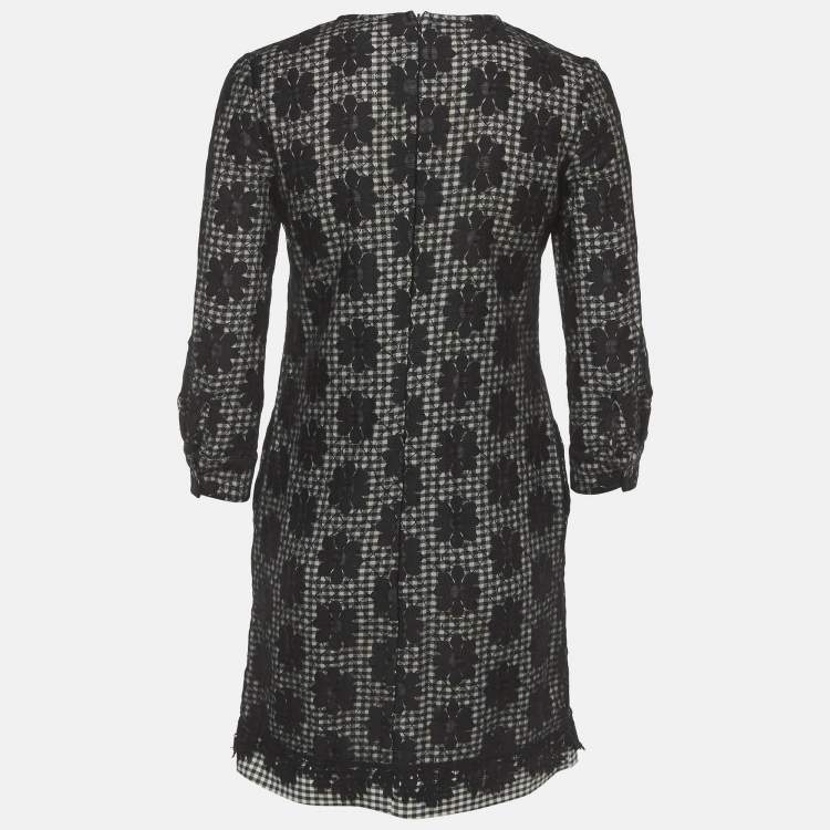 Pre Owned See By Chloe Monochrome Checkered Floral Mesh Overlay Shift Dress S