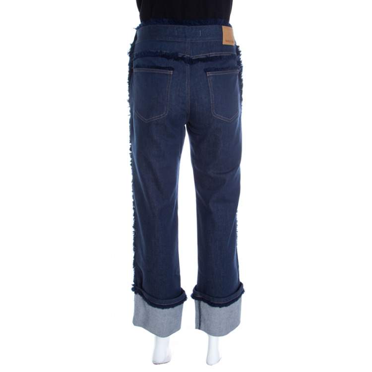Pre Owned See by Chloe Indigo Dark Wash Denim Frayed Trim Detail Cuffed Jeans M