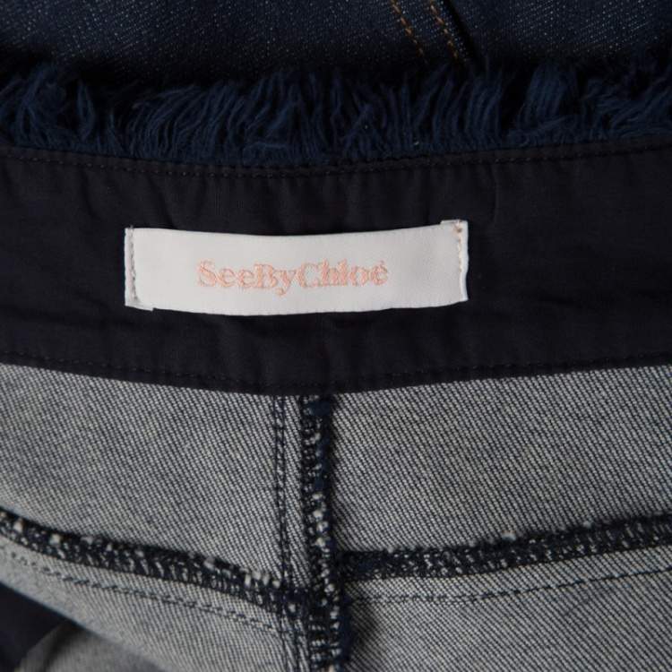 Pre Owned See by Chloe Indigo Dark Wash Denim Frayed Trim Detail Cuffed Jeans M