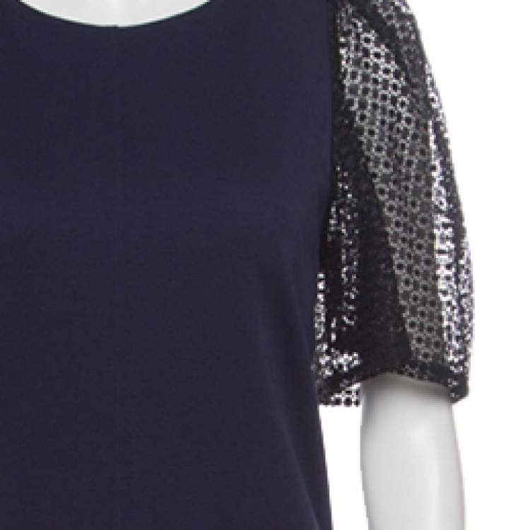 Pre Owned See by Chloe Navy Blue Jersey Contrast Lace Sleeve Dress S