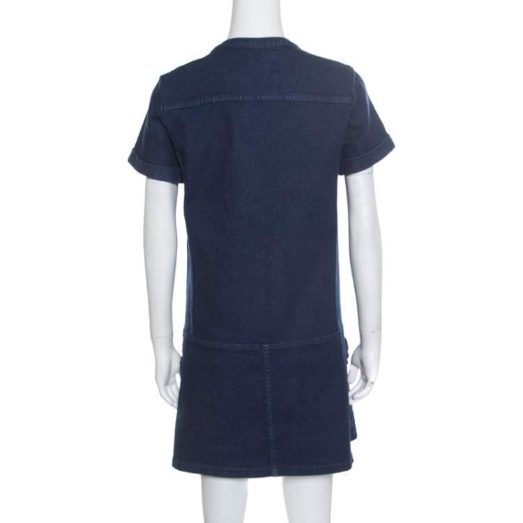 Pre Owned See by Chloe Indigo Denim Dark Wash Lace Insert Mini Shift Dress M