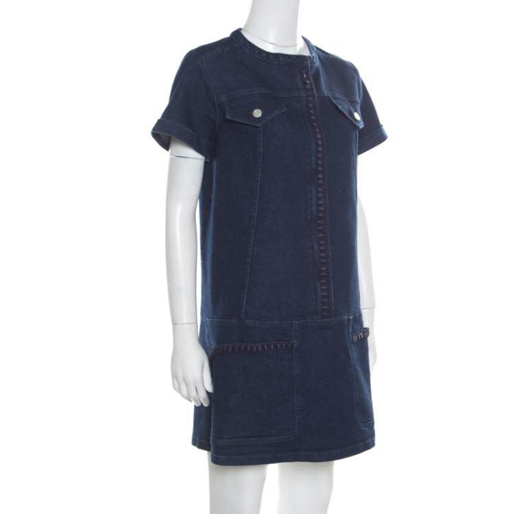Pre Owned See by Chloe Indigo Denim Dark Wash Lace Insert Mini Shift Dress M