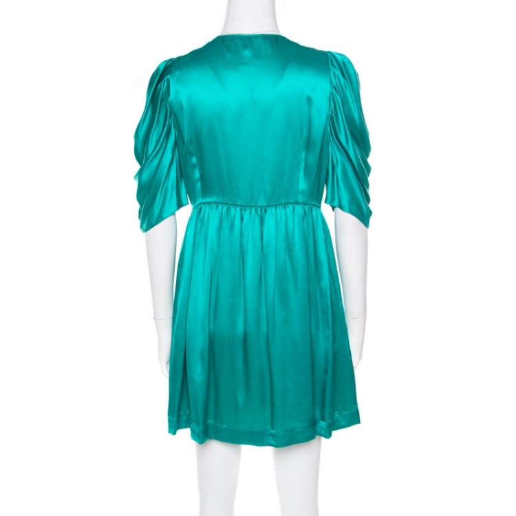 Pre Owned See by Chloe Green Plunge Neck Applique Detail Satin Dress S