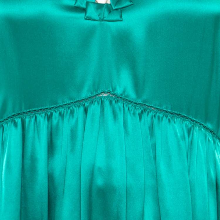 Pre Owned See by Chloe Green Plunge Neck Applique Detail Satin Dress S