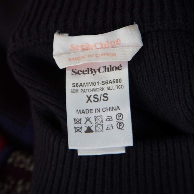 Pre Owned See by Chloe Multicolor Patchwork Oversized Poncho Style Sweater XS
