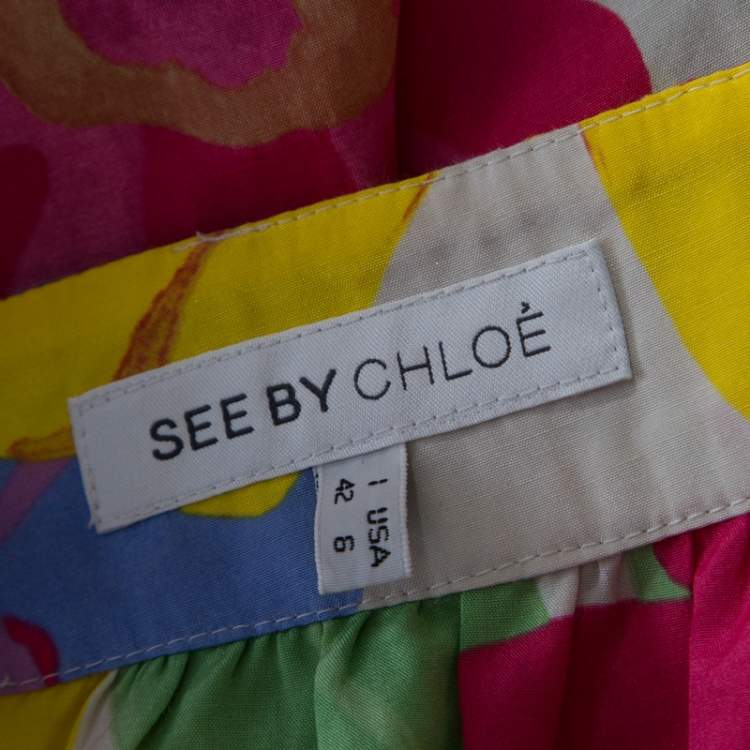 Pre Owned See By Chloe Mutlicolor Floral Print Cotton Silk Gathered Mini Skirt M