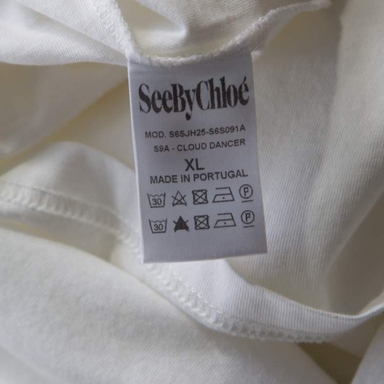 Pre Owned See by Chloe Off White Floral Logo Print Cotton Cloud Dancer T-Shirt XL