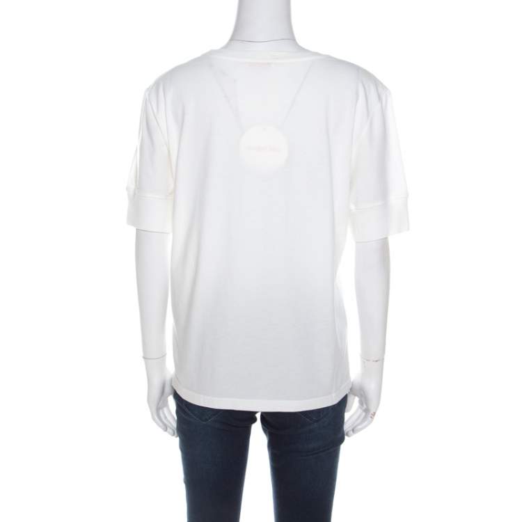 Pre Owned See by Chloe Off White Floral Logo Print Cotton Cloud Dancer T-Shirt XL