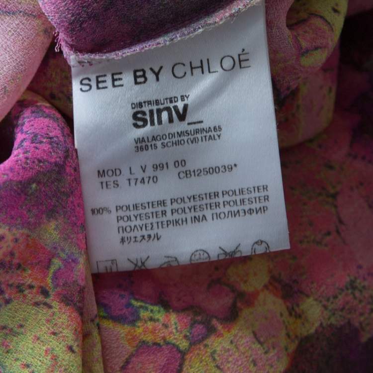 Pre Owned See by Chloe Pink Floral Print Crepe Ruffled Neck Shift Dress M