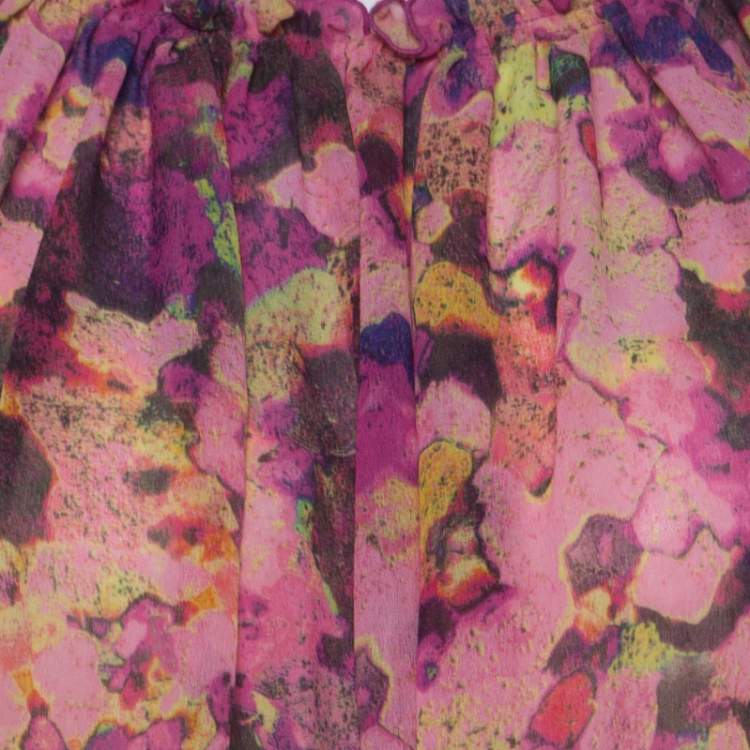 Pre Owned See by Chloe Pink Floral Print Crepe Ruffled Neck Shift Dress M