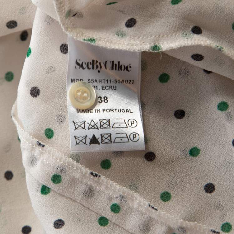Pre Owned See by Chloe Off White Polka Dot Georgette Ruffled Blouse M