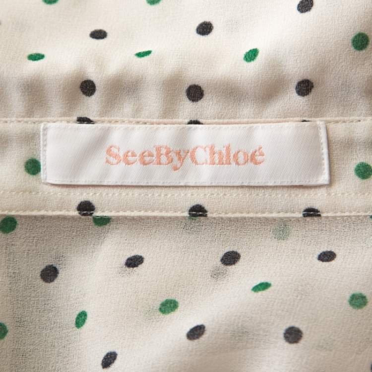 Pre Owned See by Chloe Off White Polka Dot Georgette Ruffled Blouse M