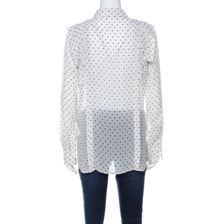 Pre Owned See by Chloe Off White Polka Dot Georgette Ruffled Blouse M