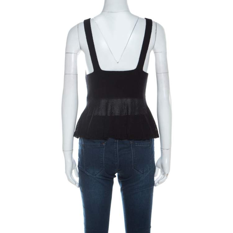 Pre Owned See by Chloe Black Crochet Knit Cotton Plunge Neck Crop Top S
