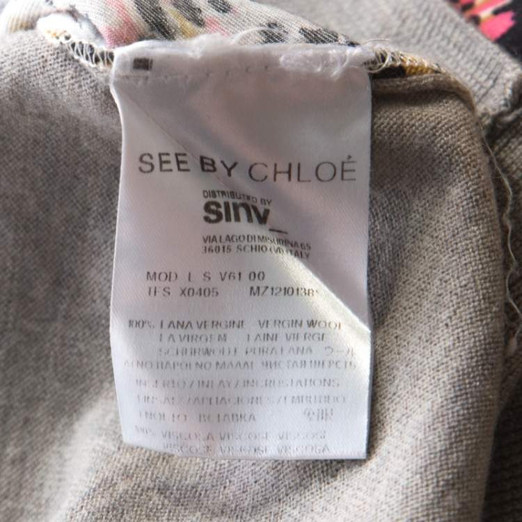 Pre Owned See by Chloe Grey Wool Abstract Print Detail Sweater S