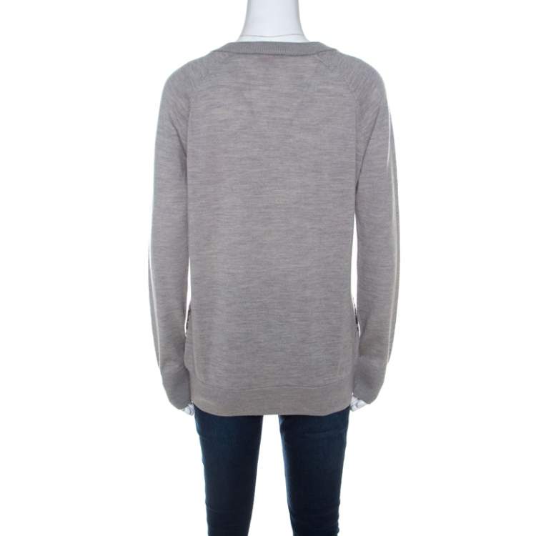 Pre Owned See by Chloe Grey Wool Abstract Print Detail Sweater S
