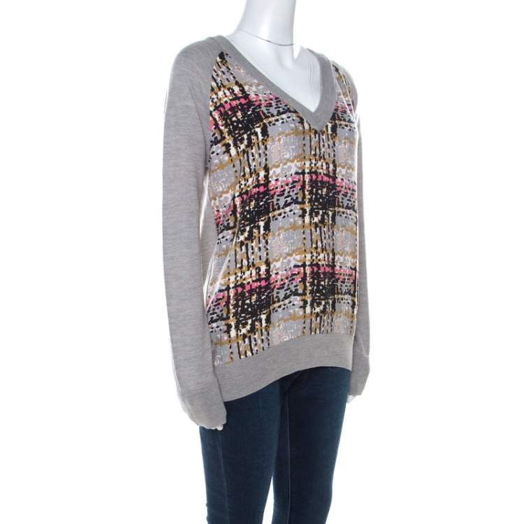 Pre Owned See by Chloe Grey Wool Abstract Print Detail Sweater S