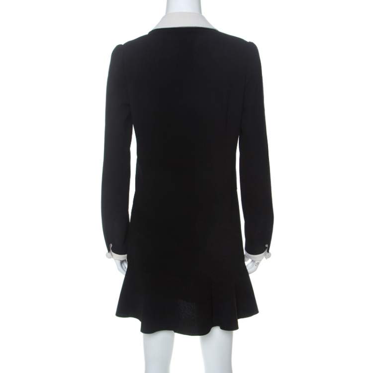 Pre Owned See By Chloe Black Crepe Contrast Collar Ruffle Hem Short Dress S