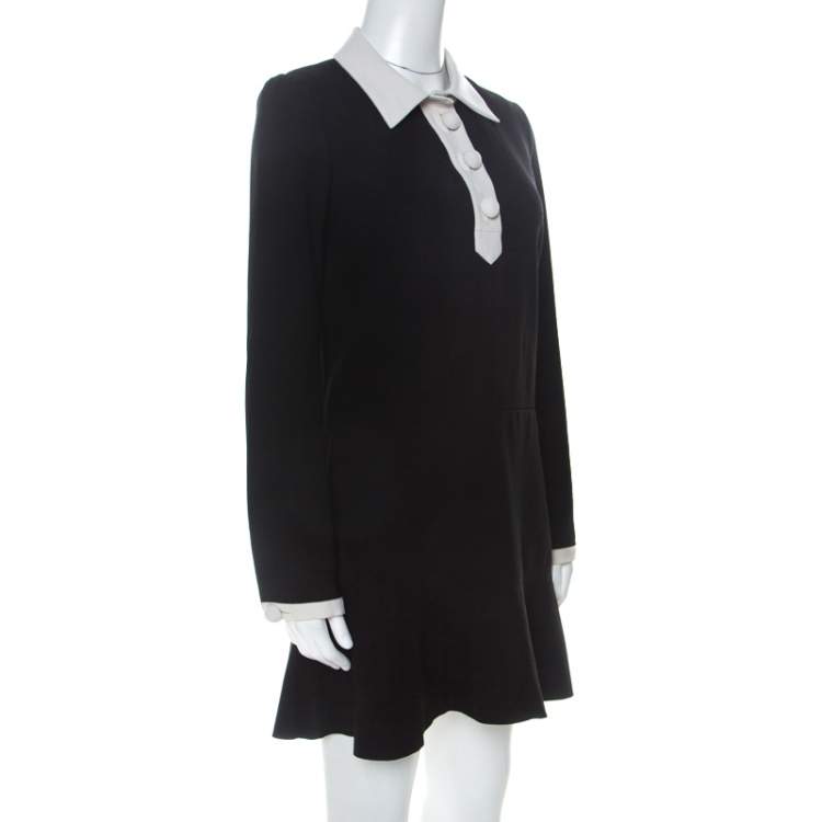 Pre Owned See By Chloe Black Crepe Contrast Collar Ruffle Hem Short Dress S