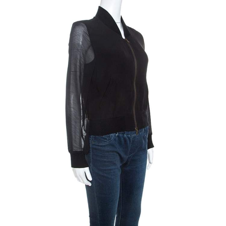 Pre Owned See by Chloe Grey Crepe Sheer Sleeve Zip Front Jacket S