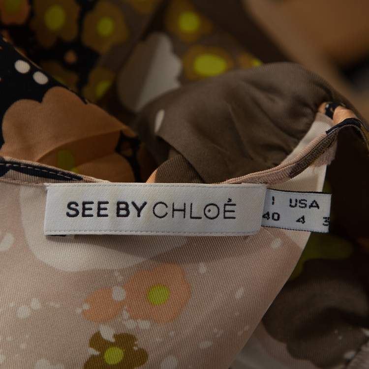 Pre Owned See by Chloe Multicolor Floral Printed Silk Short Sleeve Top S