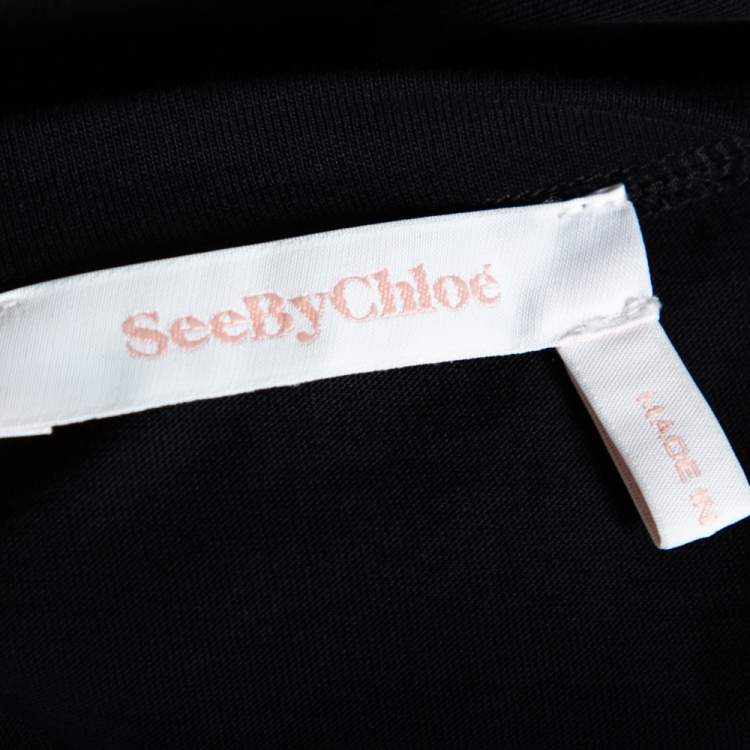 Pre Owned See by Chloe Black Cotton Cut Out Detail Jersey T-Shirt M