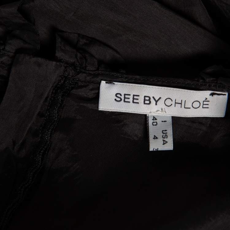 Pre Owned See by Chloe Black Taffeta Ruffled Neck Detail Mini Dress S