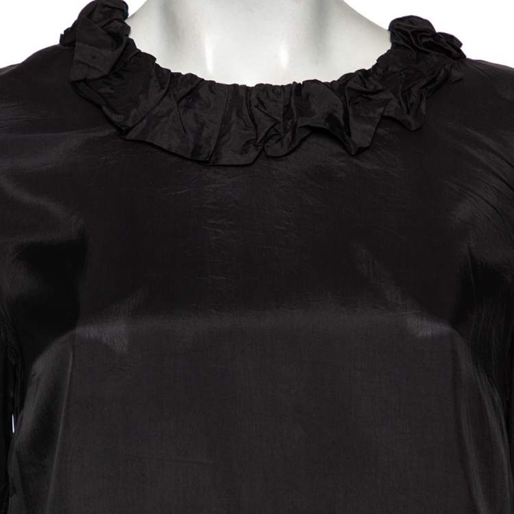 Pre Owned See by Chloe Black Taffeta Ruffled Neck Detail Mini Dress S