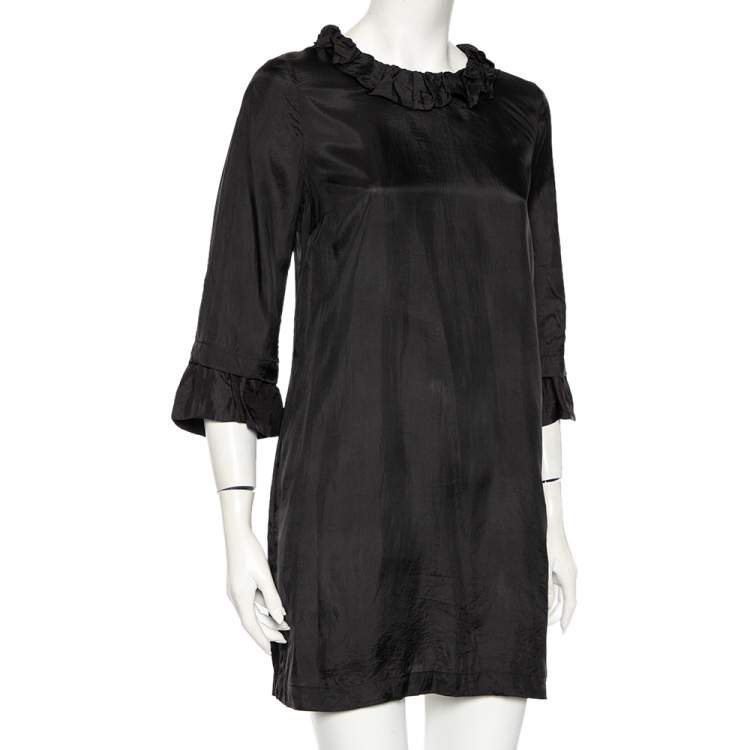 Pre Owned See by Chloe Black Taffeta Ruffled Neck Detail Mini Dress S
