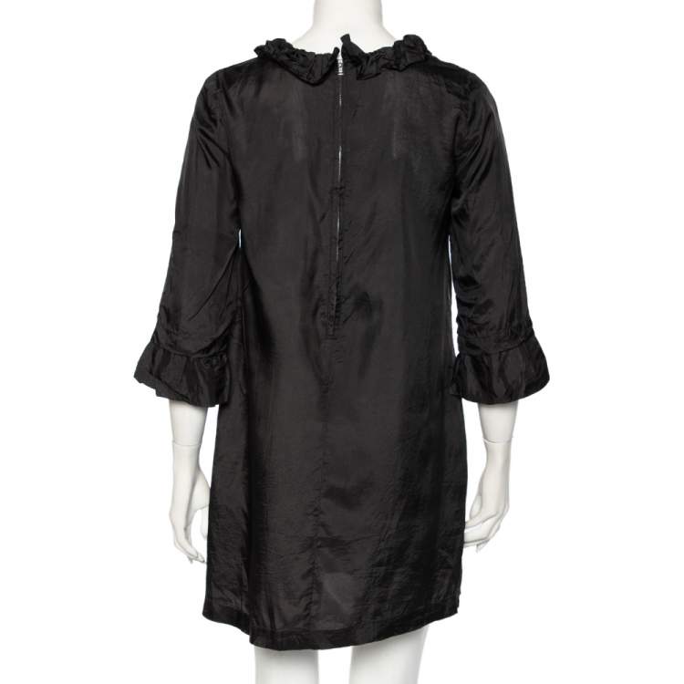 Pre Owned See by Chloe Black Taffeta Ruffled Neck Detail Mini Dress S
