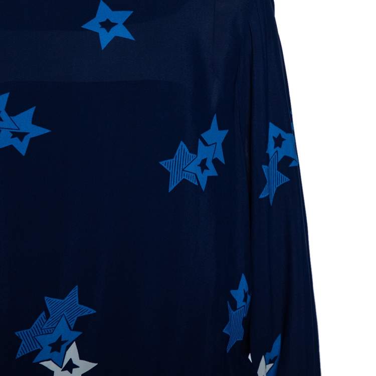 Pre Owned See by Chloe Navy Blue Star-Print Crepe Smocked Waist Blouse M