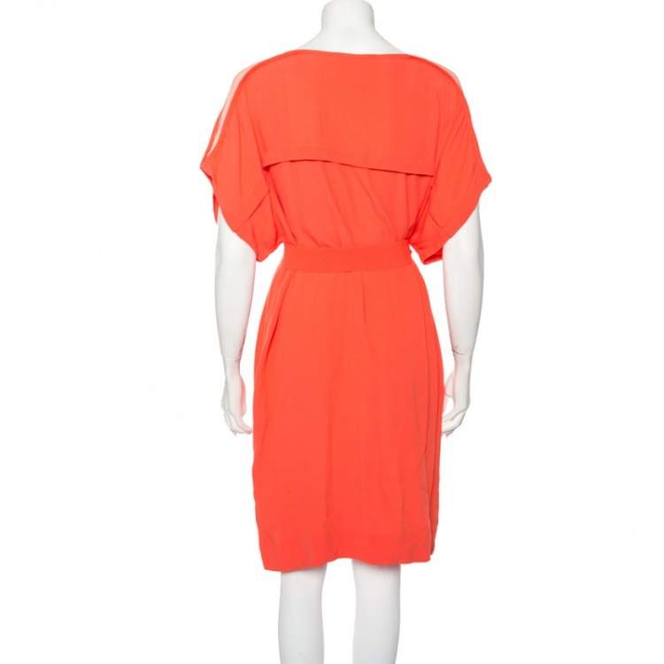 Pre Owned See by Chloe Coral Pink Crepe Contrast Shoulder Detail Belted Dress M 