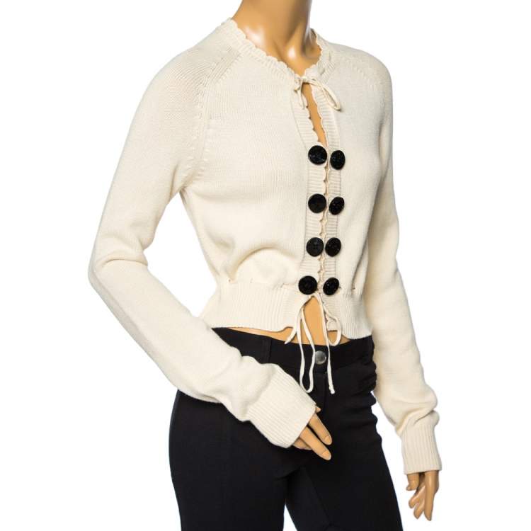 Pre Owned See by Chloe Cream Knit Gathered Tie Detail Long Sleeve Sweater M 