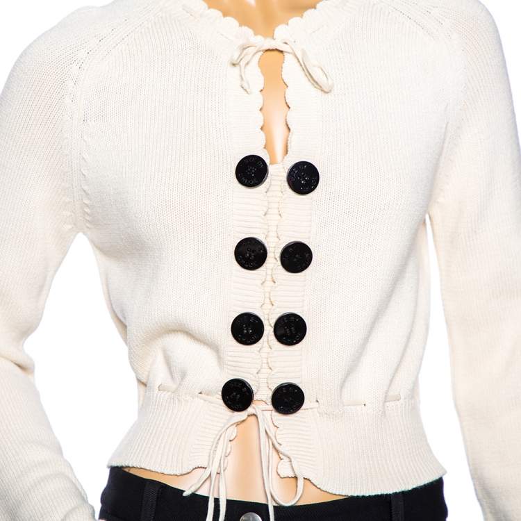 Pre Owned See by Chloe Cream Knit Gathered Tie Detail Long Sleeve Sweater M 