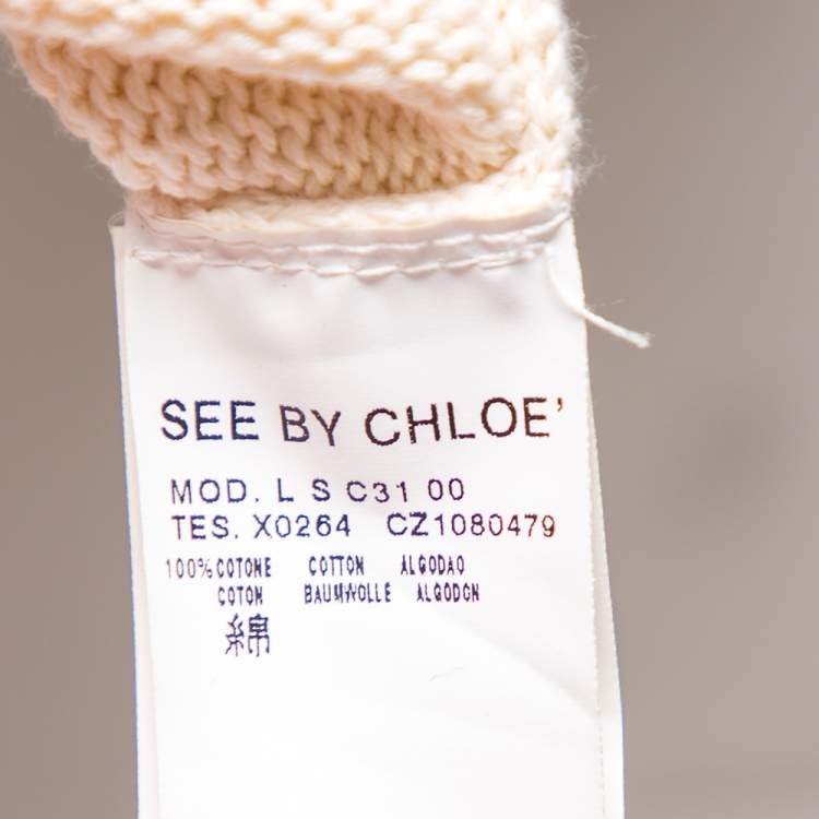 Pre Owned See by Chloe Cream Knit Gathered Tie Detail Long Sleeve Sweater M 