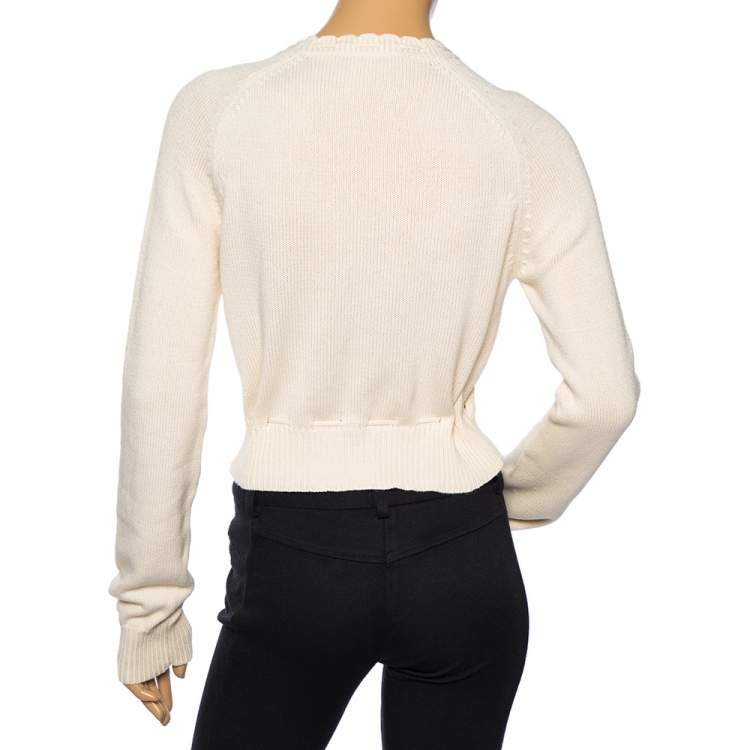 Pre Owned See by Chloe Cream Knit Gathered Tie Detail Long Sleeve Sweater M 