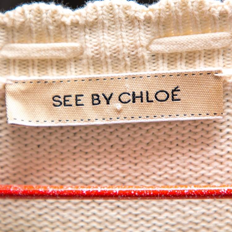 Pre Owned See by Chloe Cream Knit Gathered Tie Detail Long Sleeve Sweater M 