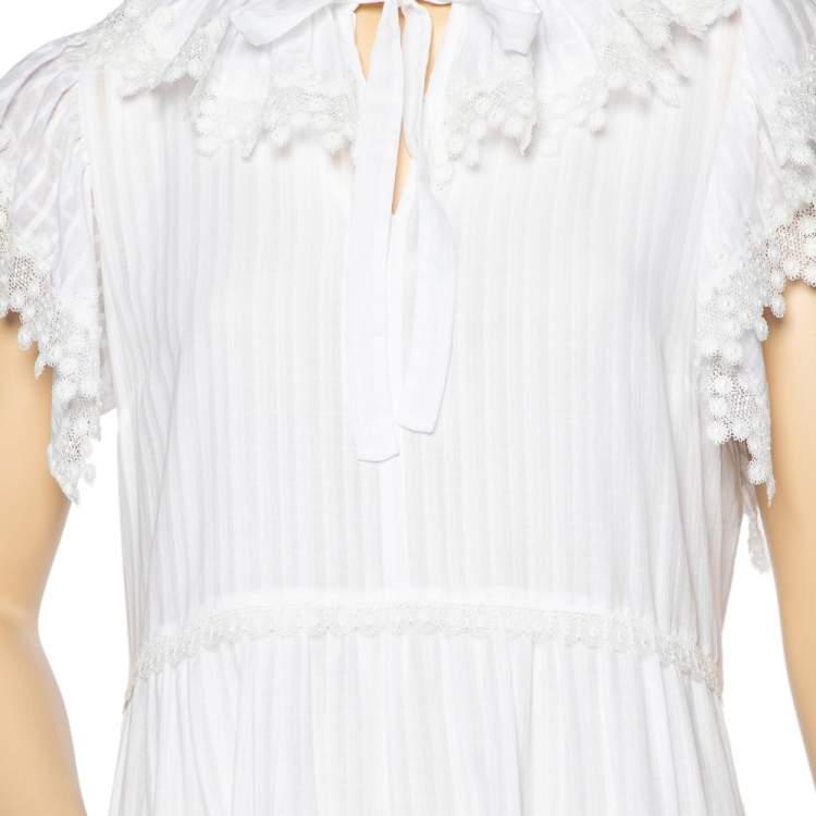 Pre Owned See by Chloe White Cotton Lace Detail Loose Fit Midi Dress M 