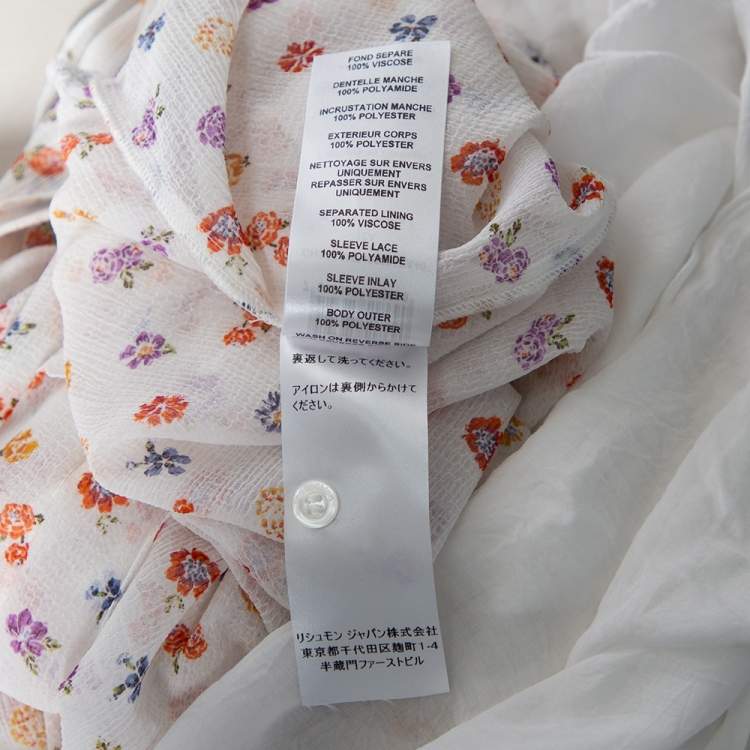 Pre Owned See by Chloe White Floral Printed Georgette Lace Trim Detailed Blouse M