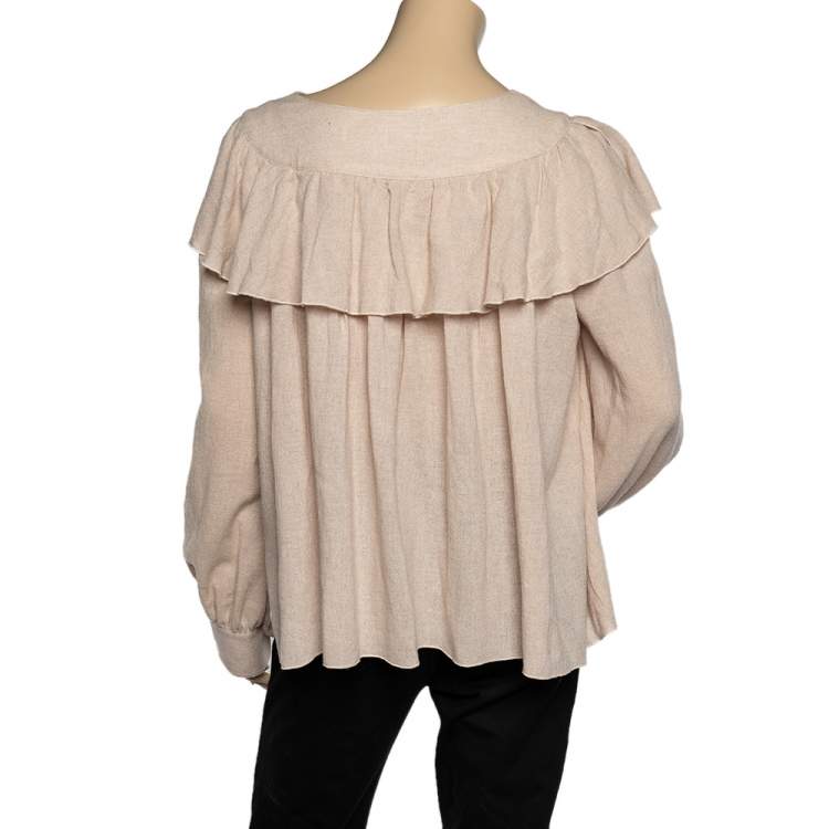 Pre Owned See by Chloe Powder Pink Wool Ruffled Detailed Long Sleeve Blouse L