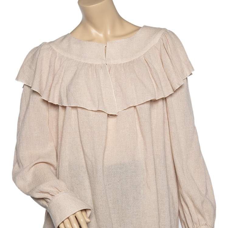 Pre Owned See by Chloe Powder Pink Wool Ruffled Detailed Long Sleeve Blouse L