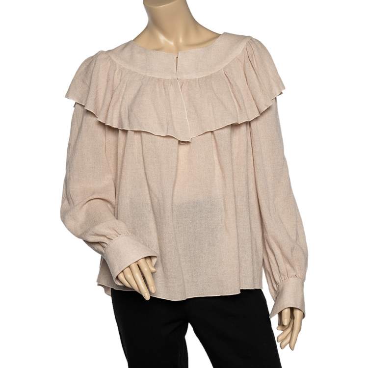 Pre Owned See by Chloe Powder Pink Wool Ruffled Detailed Long Sleeve Blouse L