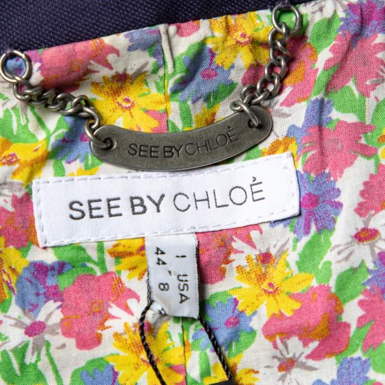 Pre Owned See by Chloe Navy Blue Cotton And Wool Button Front Utility Jacket M
