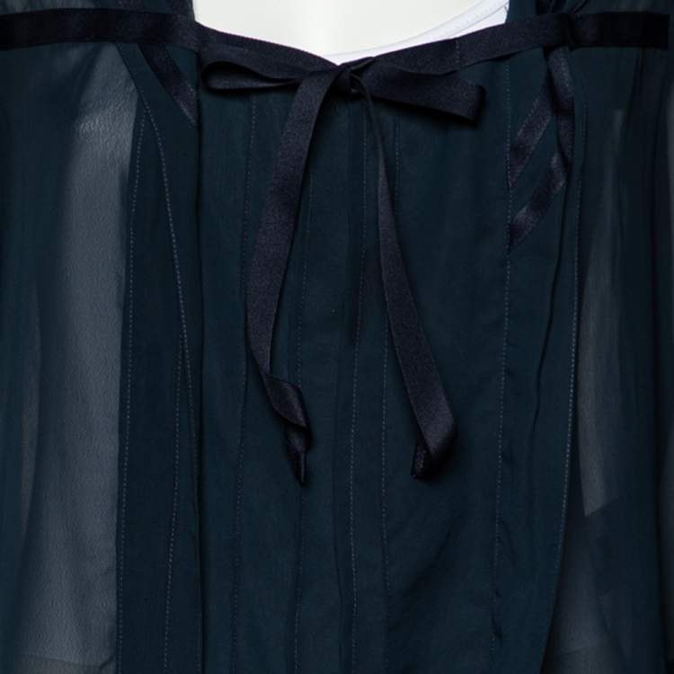 Pre Owned See by Chloe Midnight Blue Crepe Pleated Sailor Collar Blouse XL