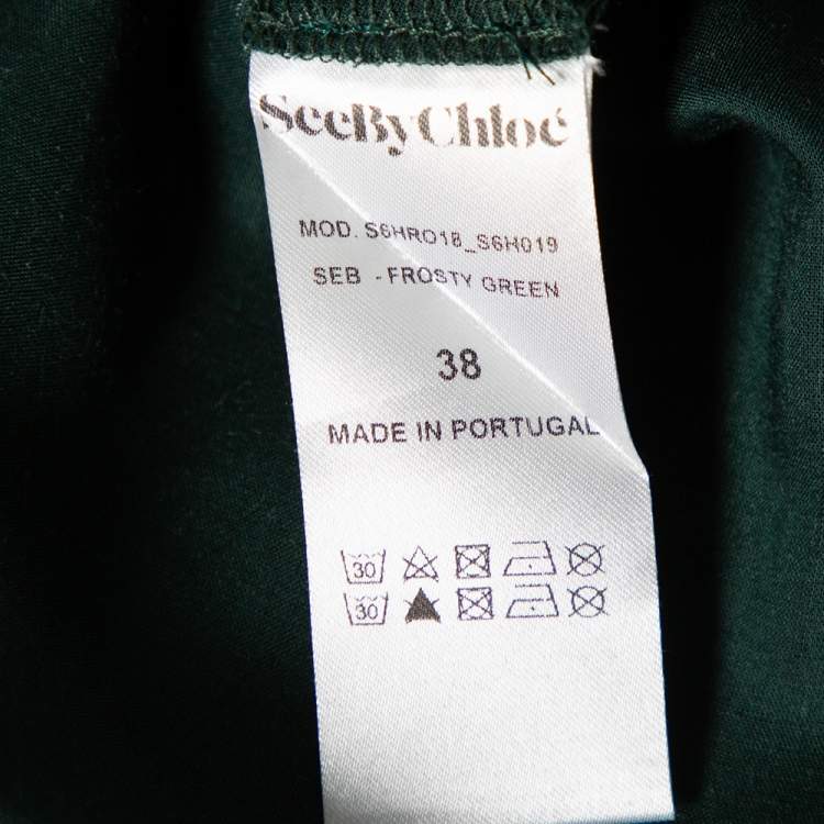Pre Owned See by Chloe Green Printed Georgette Back Tie Detail Pleated Maxi Dress M