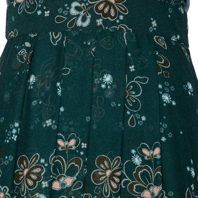 Pre Owned See by Chloe Green Printed Georgette Back Tie Detail Pleated Maxi Dress M