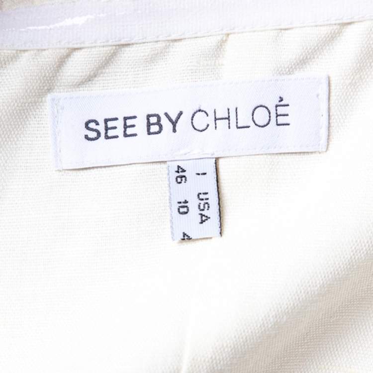 Pre Owned See by Chloe Cream Linen And Cotton Embroidered Draped Mini Dress XL